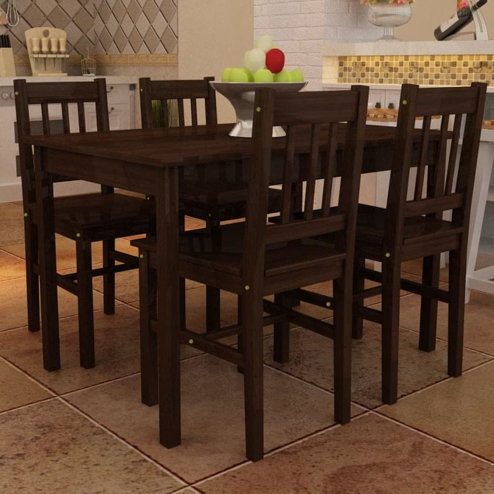 Vidaxl Drevený jedálenský stôl so 4 stoličkami, hnedý